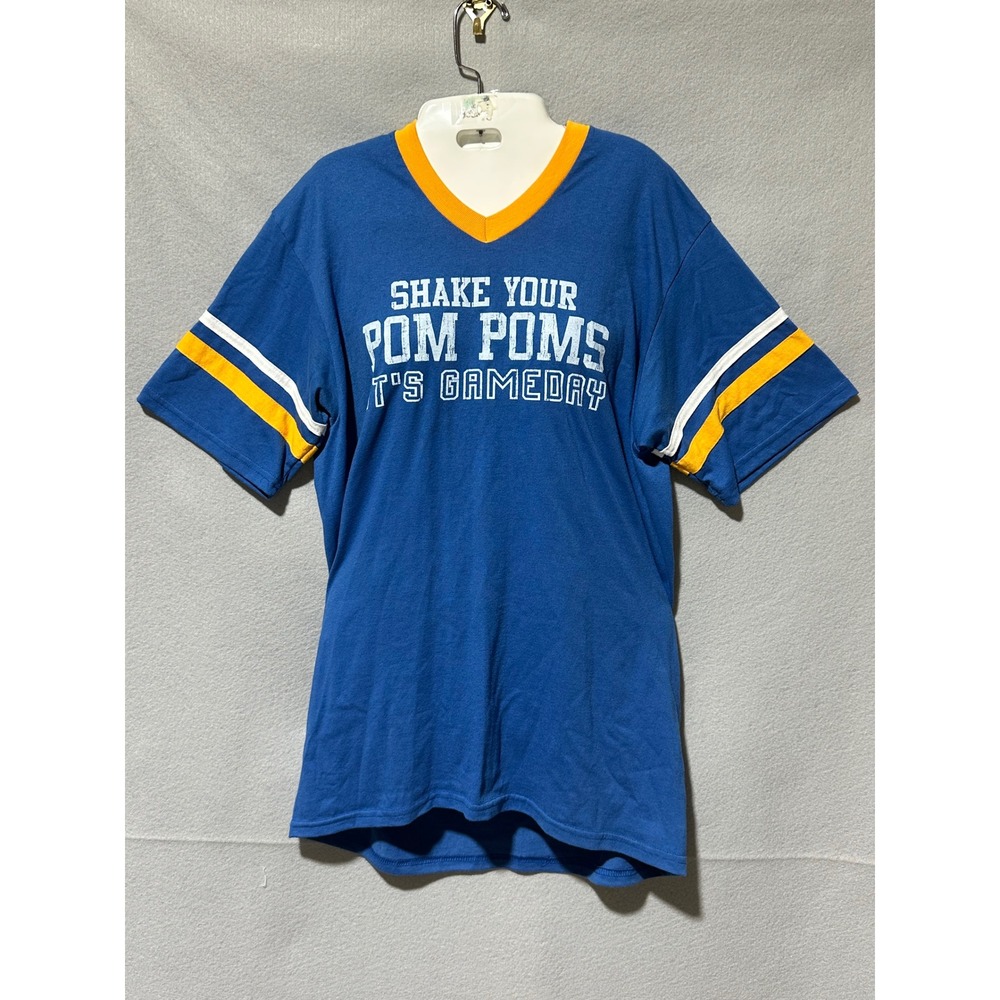 Augusta Blue & Gold Gameday T-Shirt Shake your Pom Poms V-Neck Adult L